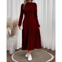 Разкроена дълга дамска рокля в цвят бордо, снимка 2 - Рокли - 45438185