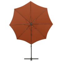 Чадър с чупещо рамо, прът и LED лампи, теракота, 300 см  , снимка 7 - Градински мебели, декорация  - 45252255