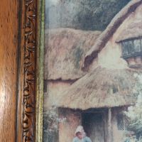 Стар прекрасен принт по известната картина „Cottage Garden“ British School - 19th на Strachan Artur , снимка 3 - Антикварни и старинни предмети - 45477362