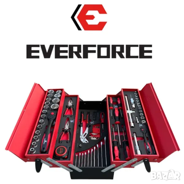 Комплект сгъваем метален куфар с инструменти 86 Части EVERFORCE, снимка 1