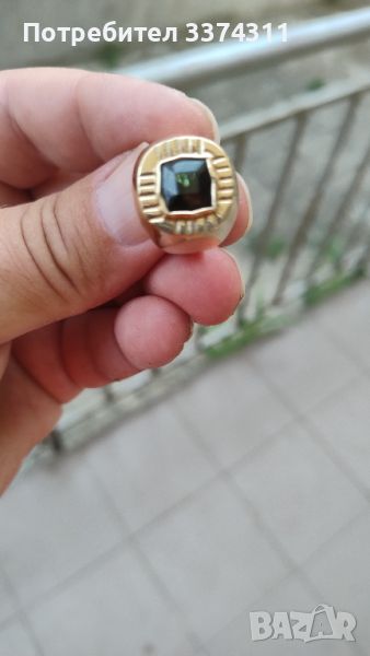 Златен пръстен с Натурален тъмно зелен турмалин,верделит, снимка 1