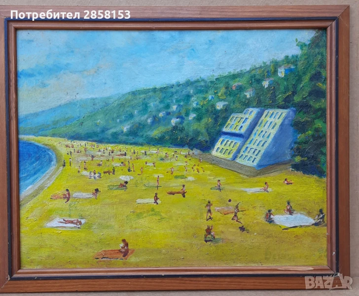 Стара картина морски пейзаж  ,масло върху картон., снимка 1