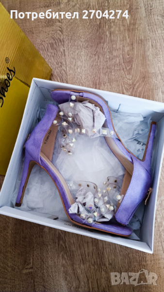 Елегантни сандали на ток в лилаво, снимка 1