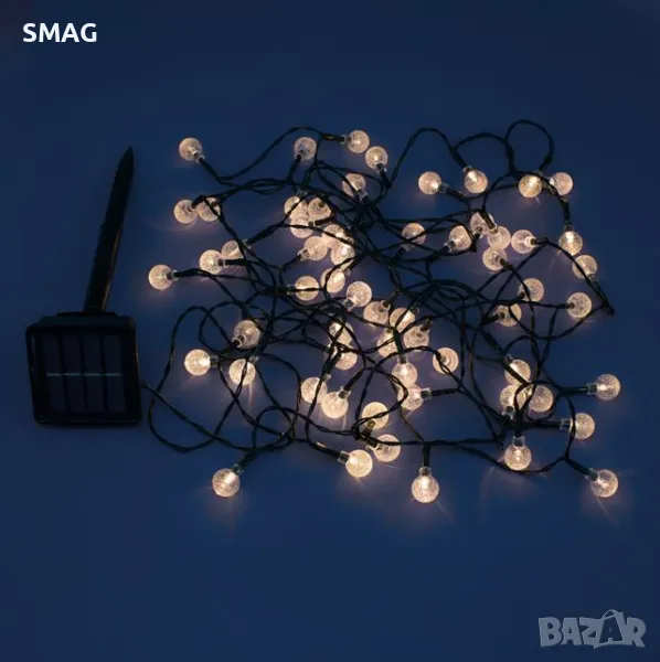 60 соларни LED светлини бели топки със сензор за светлина 2 режима 5.9m - топло бяло S_1225311, снимка 1