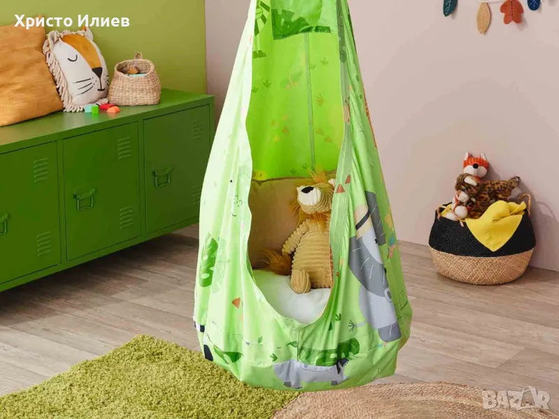 Висяща люлка тип хамак с възглавница висящ стол кресло за градина или дома, снимка 1