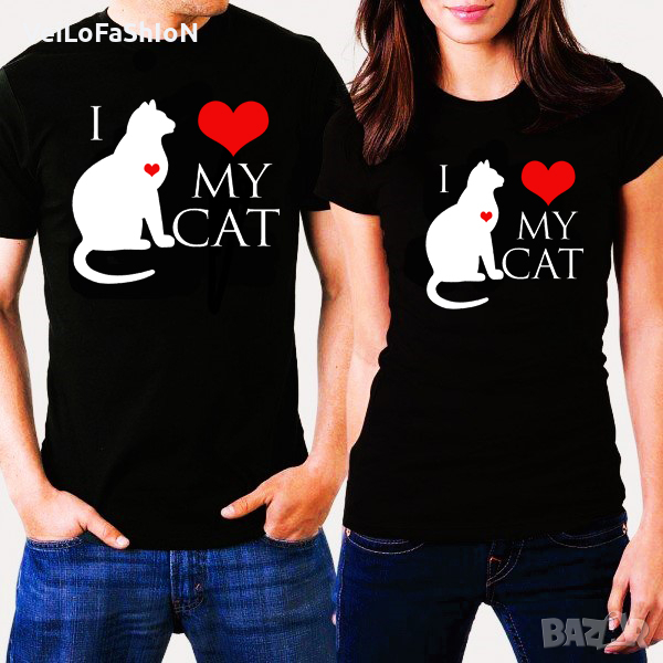 Тениски за двойки I Love My Cat, снимка 1