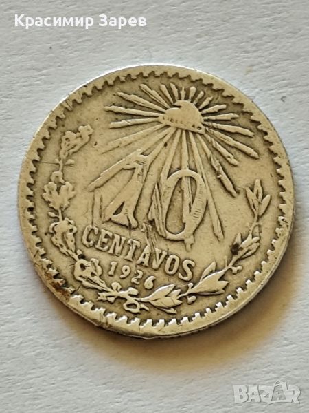 10 сентавос 1926 год.Мексико, сребро 1.66 гр., проба 720/1000, снимка 1