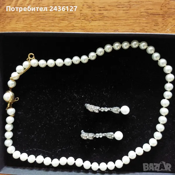 Комплект колие и обеци бели перли, снимка 1
