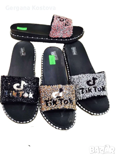 🌊 TikTok дамски плажни чехли с кристали – Блясък, комфорт и стил на всяка крачка!, снимка 1