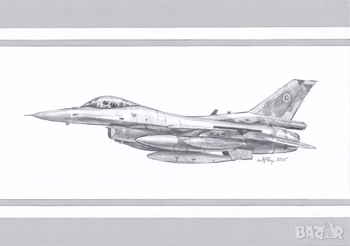 Ф-16 , рисунка с молив ., снимка 1