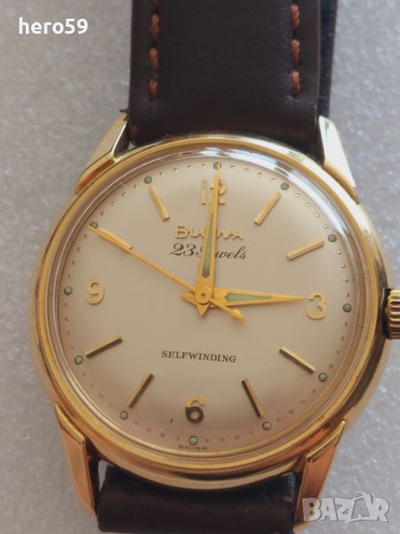 Мъжки златен 14к швейцарски часовник BULOVA, механика автомат 1956г., снимка 1