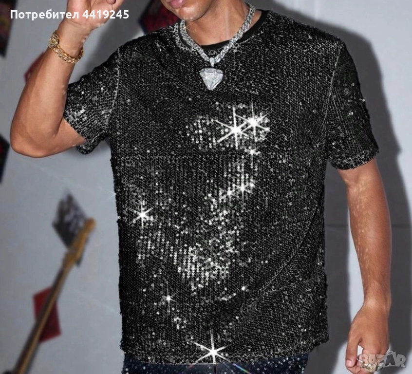 Мъжка тениска с пайети , снимка 1