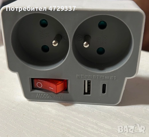 Мощен разклонител/адаптер за контакт ExtraStar – с USB-C, USB-A и ключ (3500W), снимка 2 - Друга електроника - 54227772