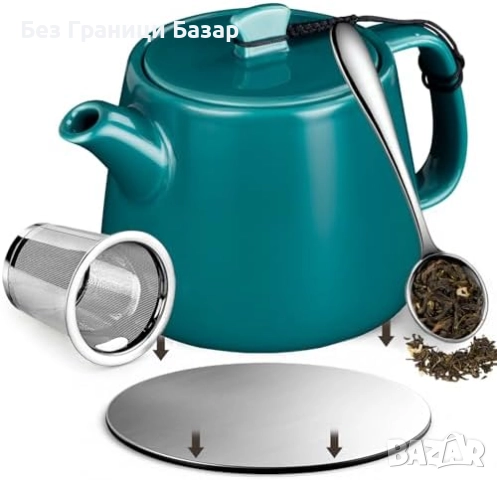 Нов Чайник 600 мл порцелан топлоустойчив със сваляем инфузер за чай