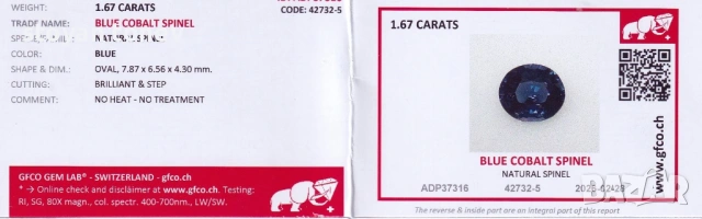 Рядък И Красив Естествен Кобалтов Шпинел 1.67 Карата – Ярко Синьо Съкровище! , снимка 4 - Други - 53908549