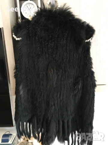 Natures Collection eлек в черно с естествен косъм заек и лисица XS/Sсица XS/S, снимка 3 - Якета - 53180270