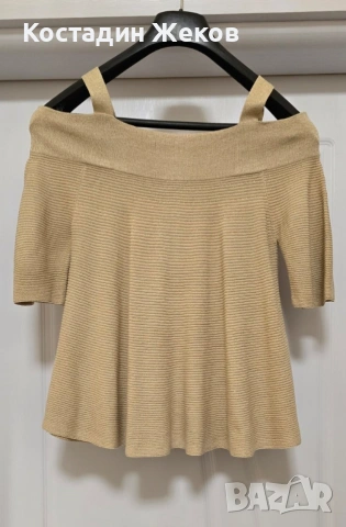 Нов.  Златист плетен топ с метализиран ефект. Liu Jo , снимка 3 - Корсети, бюстиета, топове - 53827808