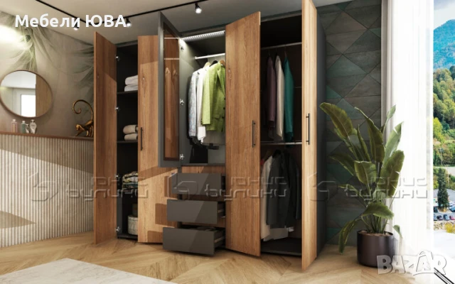 Гардероб HARDY с витрина и LED осветление, снимка 2 - Гардероби - 50780756