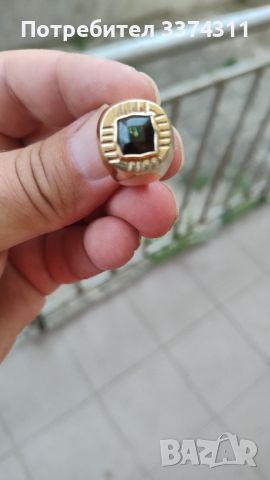 Златен пръстен с Натурален тъмно зелен турмалин,верделит, снимка 1 - Пръстени - 46366882