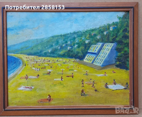 Стара картина морски пейзаж  ,масло върху картон.