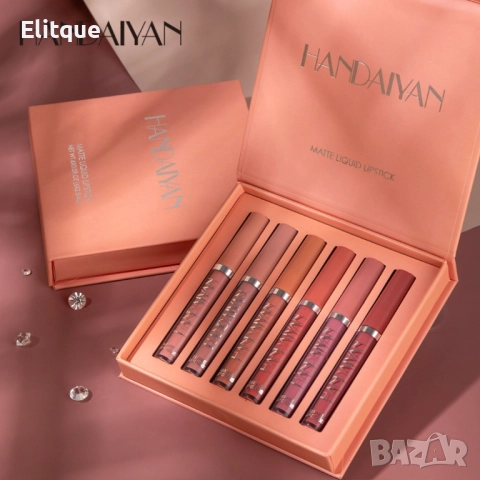 Комплект от 6 броя дълготрайни течни матови червила за устни Handaiyan -Вариант А: цветове в розово-, снимка 14 - Други - 52895118