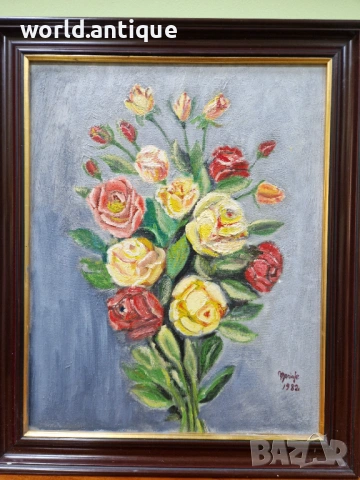 Чудесна антикварна майсторска авторска картина масло върху платно , снимка 3 - Антикварни и старинни предмети - 53285170