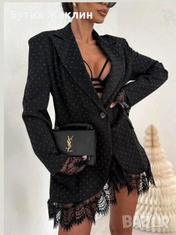 Черно елегантно сако с дантела и камъни