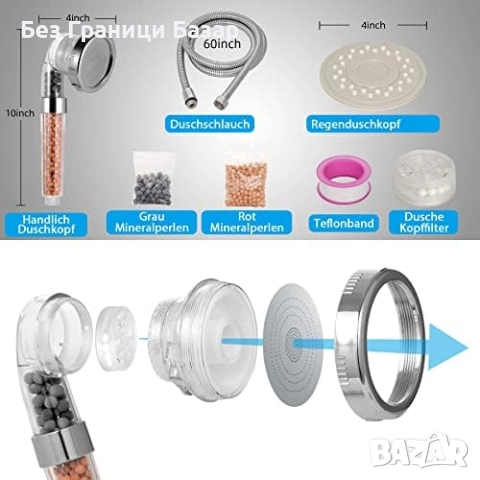 Нова SPA душ слушалка с йонен филтър, силна струя, 3 режима и маркуч, снимка 6 - Други стоки за дома - 52216034