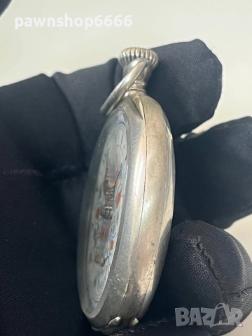 Продавам антикварен джобен часовник Longines (1916-1917 г.) – сребро 0.800, ръчно рисуван циферблат, снимка 8 - Мъжки - 51532682