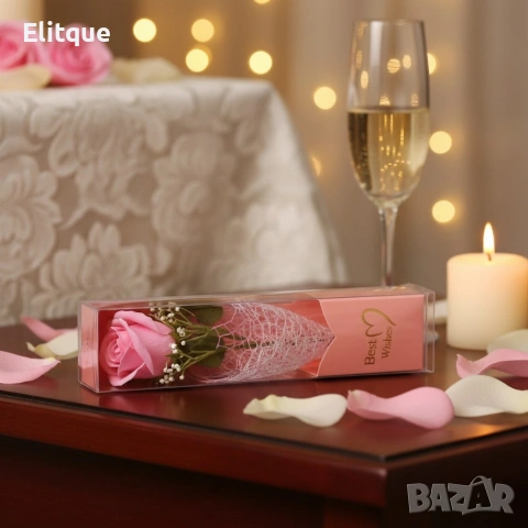 Декоративна единична роза в подаръчна кутия „Best Wishes“, снимка 5 - Романтични подаръци - 53501285