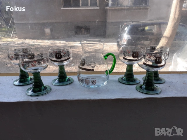 Стара немски сервиз за ракия 6 чаши + каничка - нови, снимка 2 - Антикварни и старинни предмети - 53390192