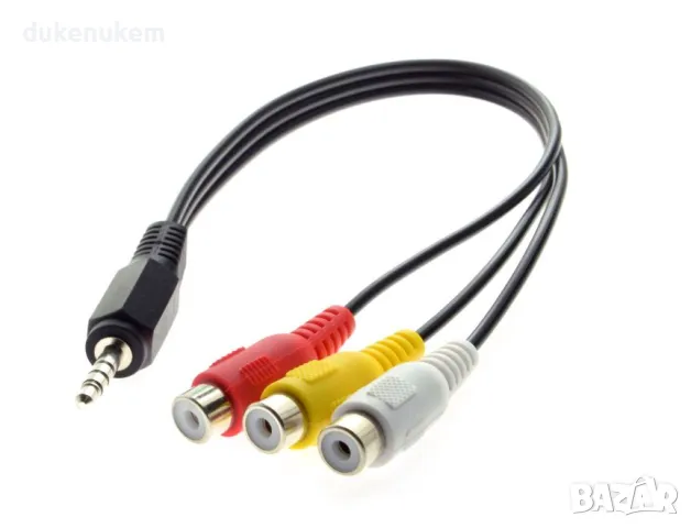 НОВ! 3.5mm AUX към 3 RCA AV Композитен кабел 20 см аудио видео AV Video, снимка 2 - Други - 47197132