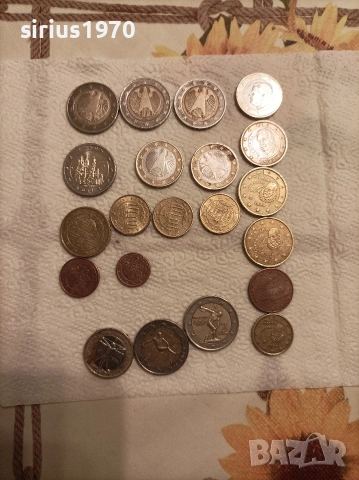 евро монети различни години от 99-та година до 2023 година