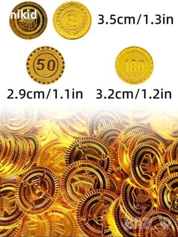20 бр фалшиви изкуствени златни монети Bitcoin Биткойн пирати пластмасови пиратско парти , снимка 6 - Други - 24481626