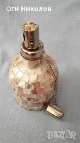 Спиртна лампа апликирана с плочки от естествен седеф, снимка 4 - Антикварни и старинни предмети - 51780443