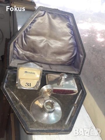 Уникален сребърен английски комплект за писалище писалка