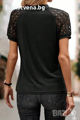 Дамска блуза в черно с къси ръкави с бродерия, снимка 3 - Други - 50022091