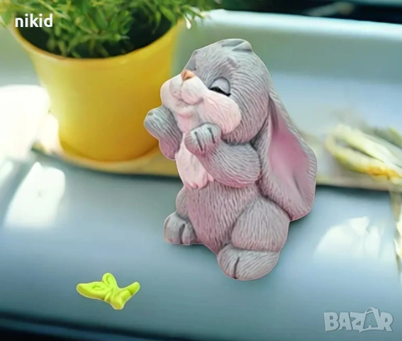 3d Заек зайче с кацнала пеперуда на носле средно силиконов молд форма фондан шоколад гипс свещ декор, снимка 5 - Форми - 54197895