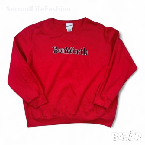 Винтидж мъжки пуловер с лого Bon Worth, размер XL суитшърт червен