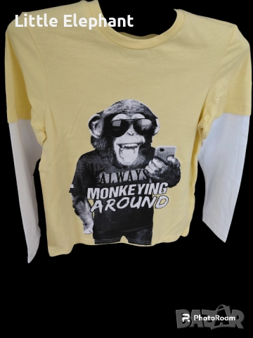 Блузка с дълъг ръкав за 8-9 год момченце"Always monkeying around",Англия/нова