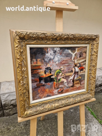 Уникална антикварна майсторска авторска картина масло върху платно , снимка 5 - Картини - 52270043