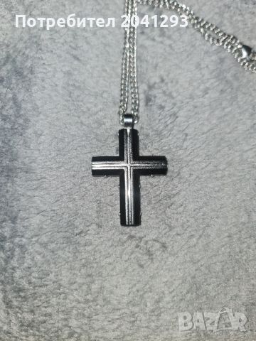 Красив швейцарски кръст от черна и бяла стомана, снимка 5 - Колиета, медальони, синджири - 45751507