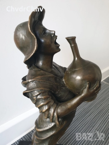 40см-6кг Barbella статуетка/стара италианска бронзова скулптура/фигура на момче пиещо от стомна, снимка 5 - Статуетки - 52804196