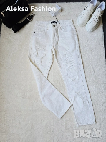 Дамски бял панталон с накъсан ефект , снимка 5 - Панталони - 46229571