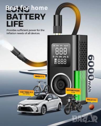 Преносим въздушен компресор за гуми с Type-C зареждане, цифров манометър, снимка 4 - Аксесоари и консумативи - 53658629