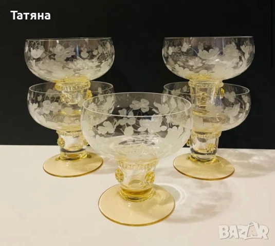 10 Кристални чаши за вино. Германия 1960-70, Theresienthal, Россия ръчна  изработка, кехлибарен цвят, снимка 4 - Чаши - 53135595