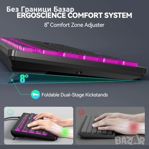 Нова Жична USB клавиатура със светлина, пълноразмерна QWERTY UK за игри, снимка 4 - Клавиатури и мишки - 51919625