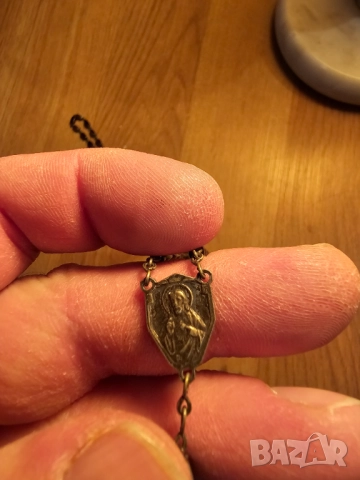 Стара молитвена броеница с метален кръст разпятие богородица  с младенеца и Исус Христос за да те па, снимка 3 - Антикварни и старинни предмети - 51845539
