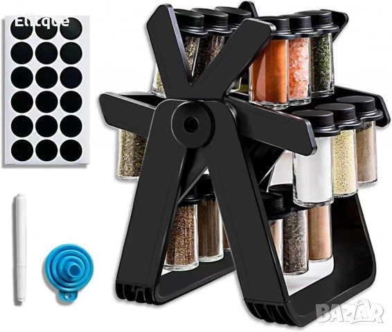 Стилен въртящ се органайзер за подправки,стъклени бурканчета,18 части, снимка 18 - Други - 52852494