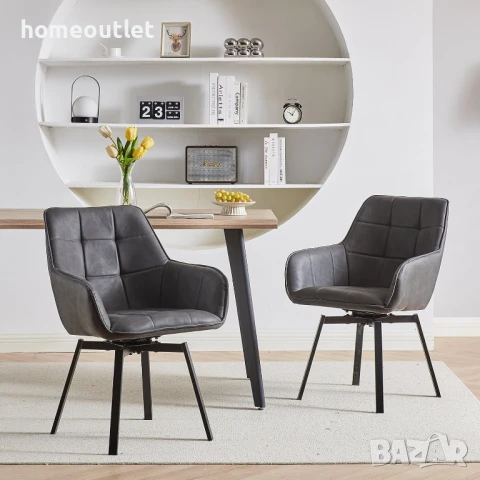 ПРОМОЦИЯ Комплект трапезни столове от PU кожа с нестандартна форма – 2 бр. CLIPOP C-U-DC-A0407GY, снимка 5 - Столове - 50700056